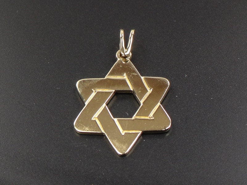 Vintage Large 14k Yellow Gold Jewish Star Pendant - Unisex Double Sided Star of David Charm