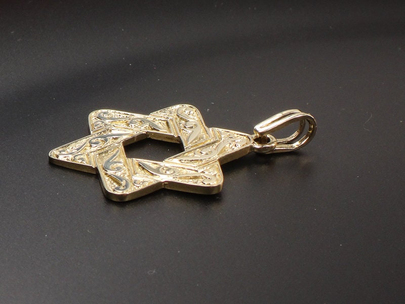 Vintage Large 14k Yellow Gold Jewish Star Pendant - Unisex Double Sided Star of David Charm