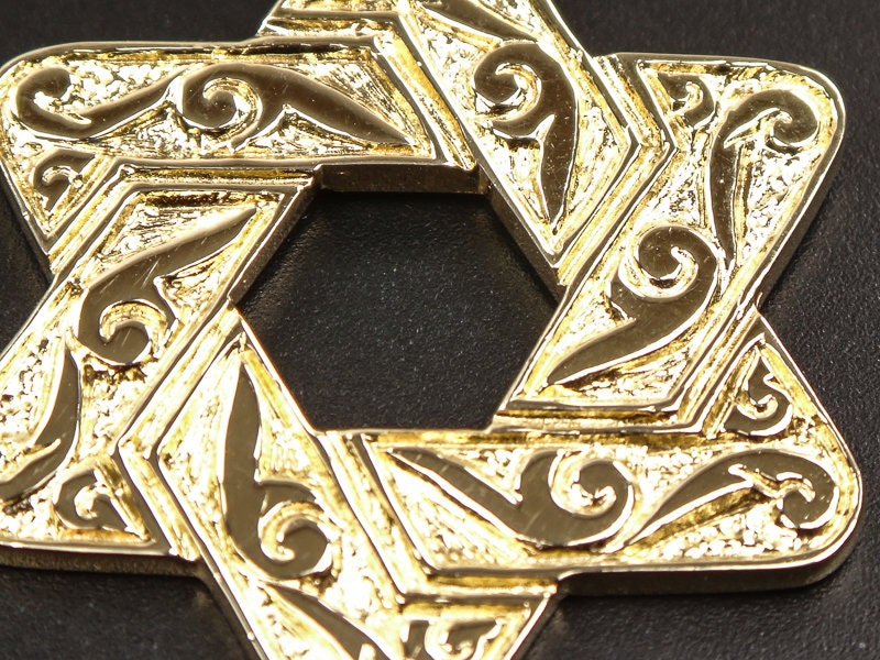 Vintage Large 14k Yellow Gold Jewish Star Pendant - Unisex Double Sided Star of David Charm