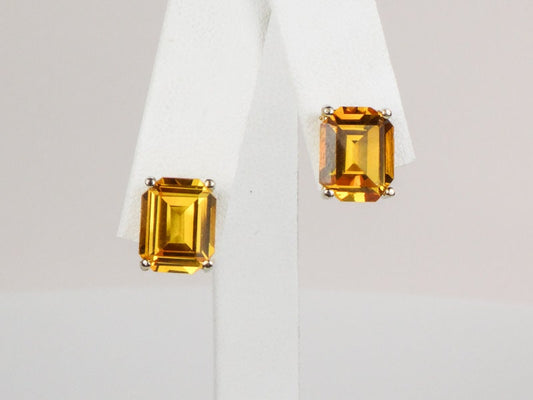 Vintage 14k Gold Rectangle Cut Yellow Sapphire Stud Earrings