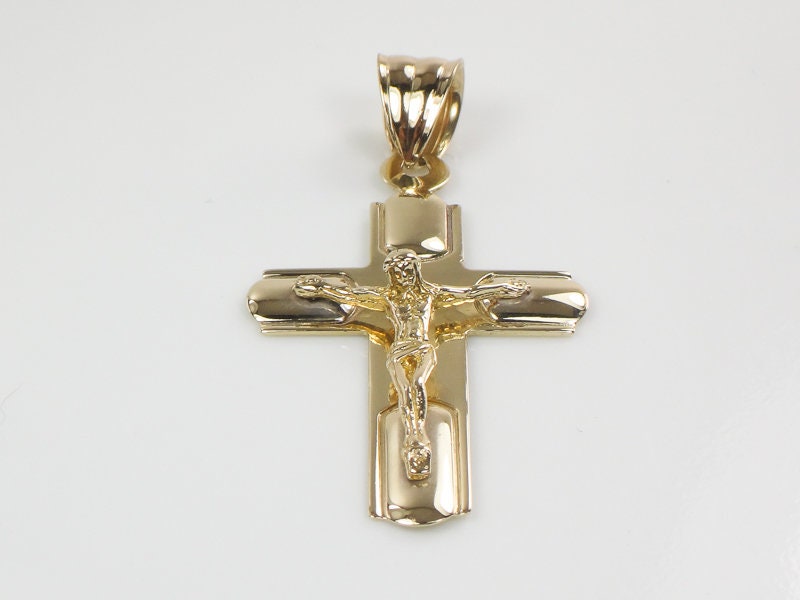 Vintage Large 14k Yellow Gold Crucifix Cross Pendant Religious Jewelry Men's Crucifix
