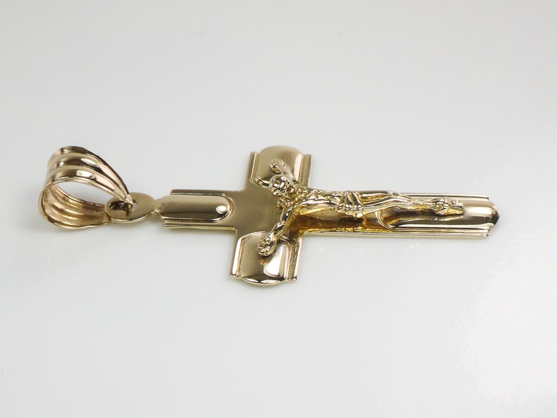 Vintage Large 14k Yellow Gold Crucifix Cross Pendant Religious Jewelry Men's Crucifix