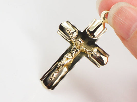 Vintage Large 14k Yellow Gold Crucifix Cross Pendant Religious Jewelry Men's Crucifix