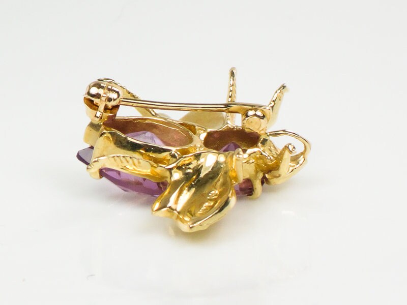 Vintage 14k Yellow Gold Natural Purple Amethyst Bee Pendant Pin February Birthstone