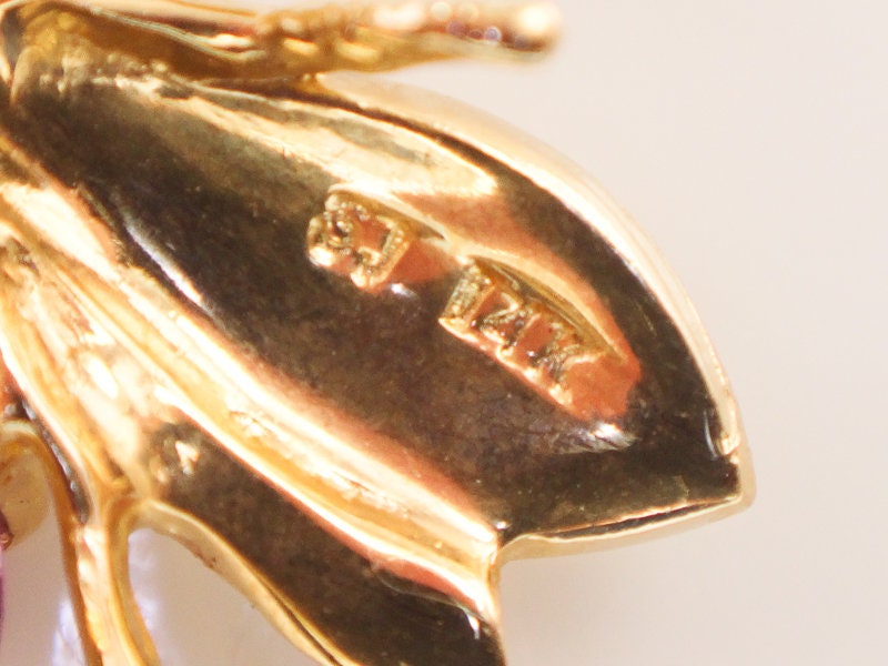 Vintage 14k Yellow Gold Natural Purple Amethyst Bee Pendant Pin February Birthstone