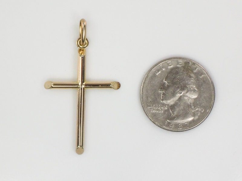 Vintage Large 14k Yellow Gold Cross Pendant, Religious Jewelry, Unisex Men's Cross
