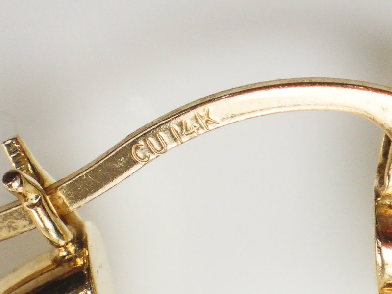 Vintage Large 14k Yellow Gold Fancy Twist Double Hoop Earrings 1.25" Round Hoop Earrings