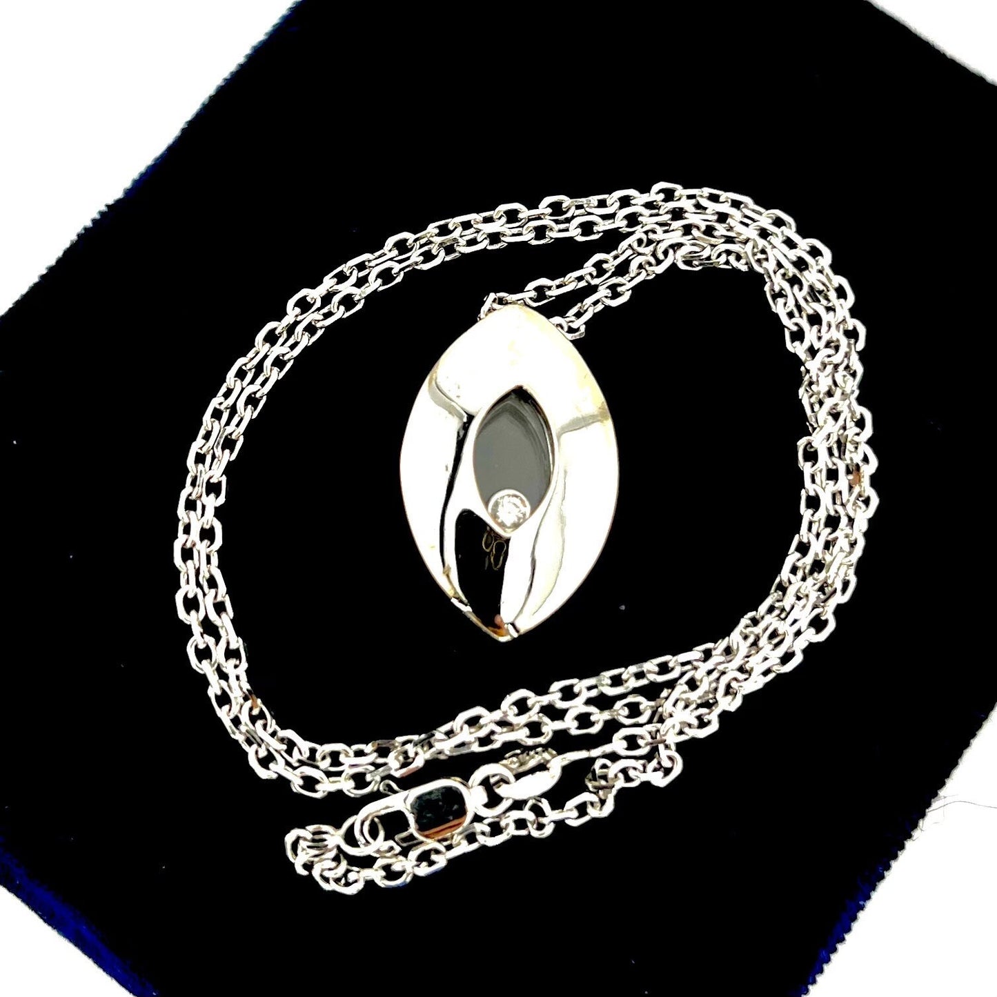 Vintage 18k White Gold Floating Diamond Pendant Necklace, 14k Chain