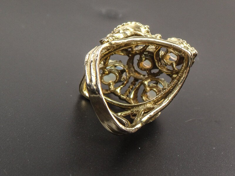 Vintage 14k Yellow Gold Natural Opal Cluster Ring, October Birthstone Size 5.5