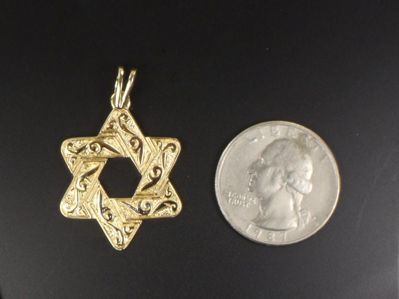 Vintage Large 14k Yellow Gold Jewish Star Pendant - Unisex Double Sided Star of David Charm