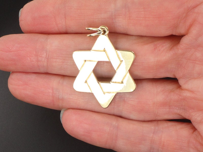 Vintage Large 14k Yellow Gold Jewish Star Pendant - Unisex Double Sided Star of David Charm