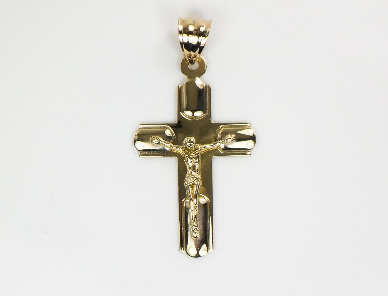 Vintage Large 14k Yellow Gold Crucifix Cross Pendant Religious Jewelry Men's Crucifix