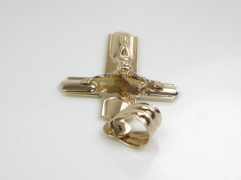 Vintage Large 14k Yellow Gold Crucifix Cross Pendant Religious Jewelry Men's Crucifix