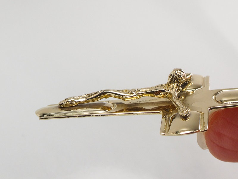 Vintage Large 14k Yellow Gold Crucifix Cross Pendant Religious Jewelry Men's Crucifix