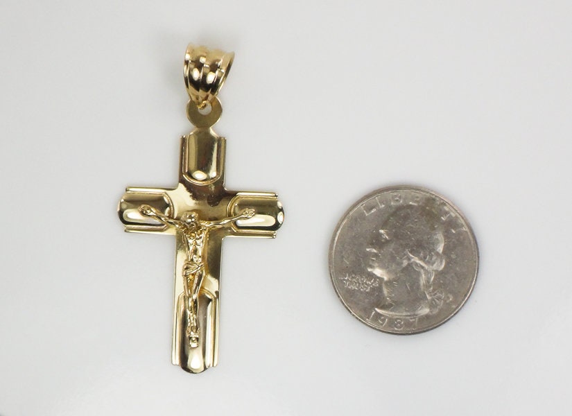 Vintage Large 14k Yellow Gold Crucifix Cross Pendant Religious Jewelry Men's Crucifix
