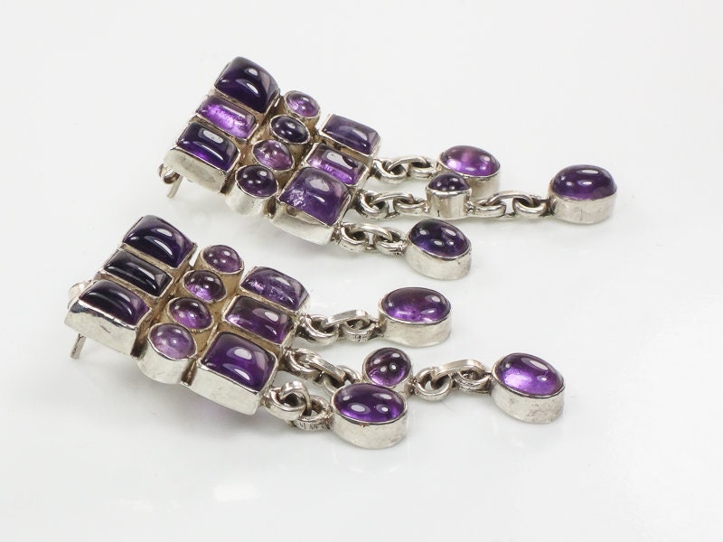 Vintage Sterling Silver Amethyst Dangle Earrings: February Birthstone