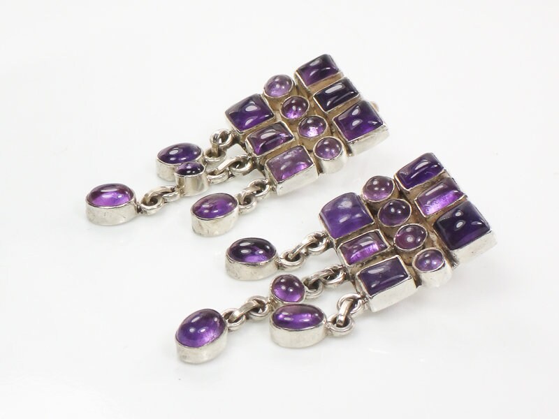 Vintage Sterling Silver Amethyst Dangle Earrings: February Birthstone