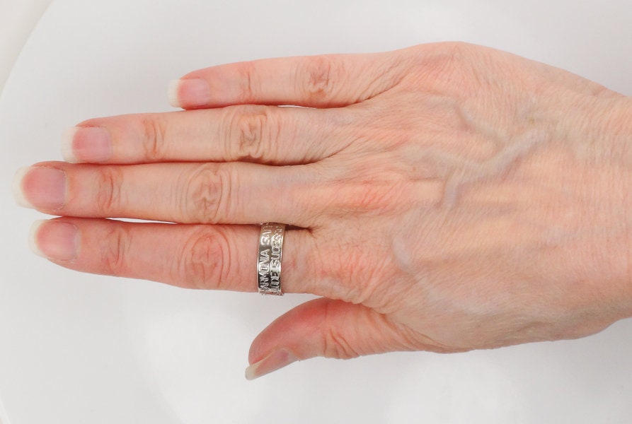 Vintage 14k White Gold Wedding Band: Portuguese Blessing Ring, Size 8.25