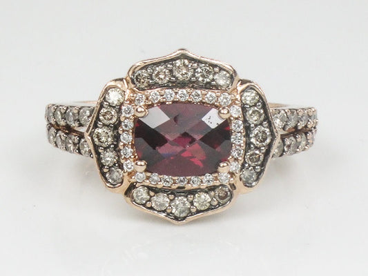 Vintage Levian 14k Rose Gold Rhodolite Garnet Diamond Ring - Size 9.5