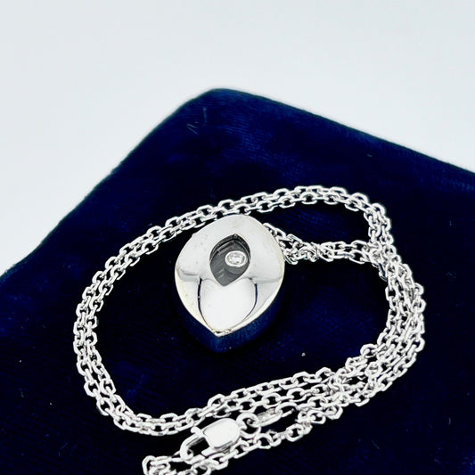 Vintage 18k White Gold Floating Diamond Pendant Necklace, 14k Chain