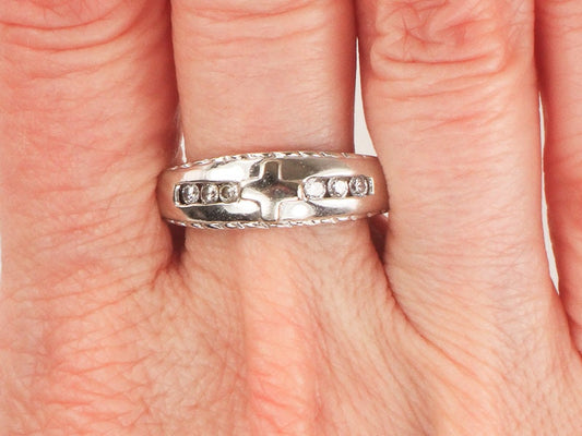 Vintage 14k White Gold CZ Cross Wedding Band Men's or Unisex Size 10.25