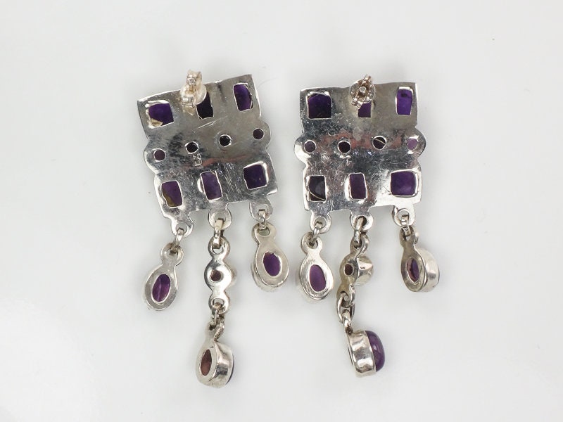 Vintage Sterling Silver Amethyst Dangle Earrings: February Birthstone
