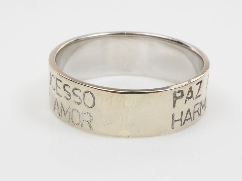 Vintage 14k White Gold Wedding Band: Portuguese Blessing Ring, Size 8.25