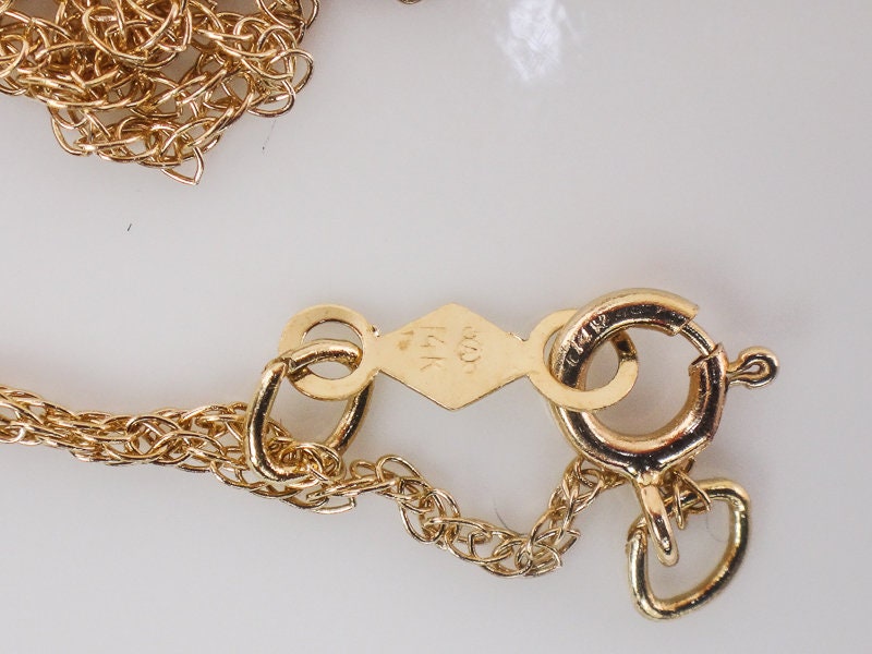 Vintage Dainty 14k Yellow Gold Light Blue Glass Pendant Necklace March Birthstone Color 18.5"