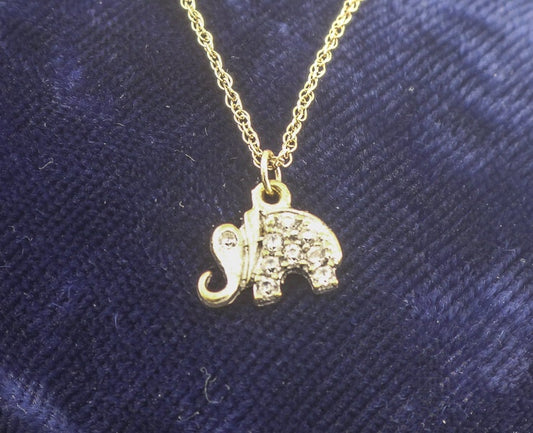 Vintage 14k Gold CZ Elephant Pendant Necklace, 10k Gold Chain