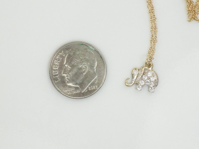 Vintage 14k Gold CZ Elephant Pendant Necklace, 10k Gold Chain
