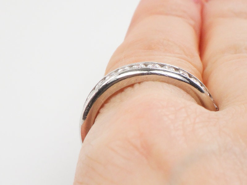Platinum Diamond Wedding Band - Vintage Natural Round Gemstone Ring - Approx .70 Carats TDW Size 8
