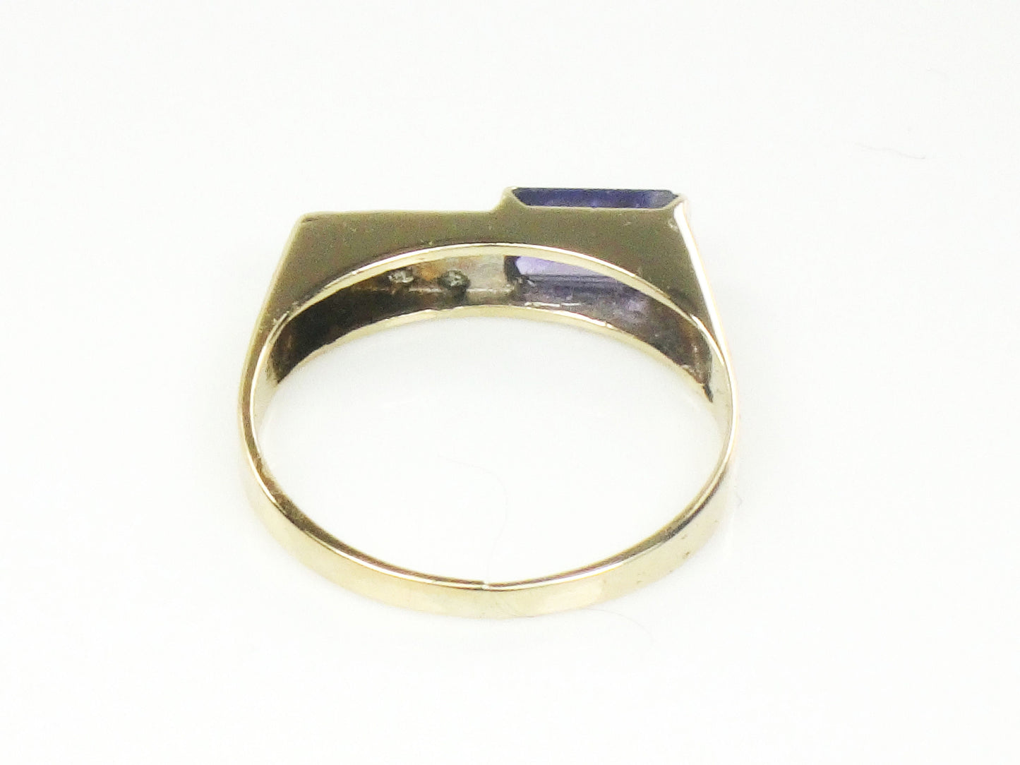 Vintage 14k Yellow Gold Rectangle Cut Purple Sapphire and Diamond Ring - Circa 1970's Size 5.25