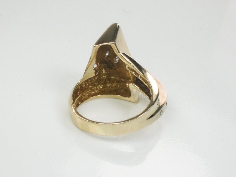 Vintage 14k Yellow Gold Diamond Ring: Modern Asymmetrical Design, Size 7.5