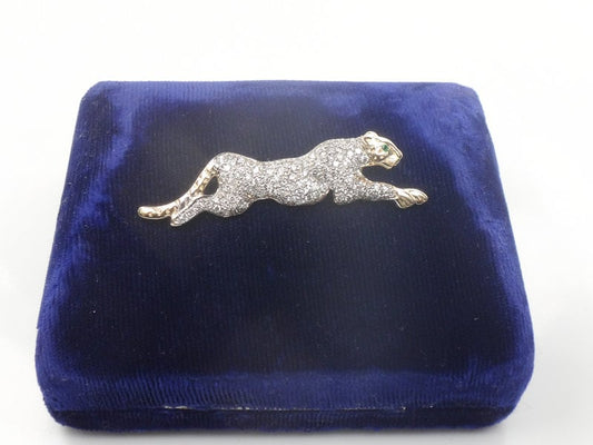 Vintage Large 14k Gold Pave Natural Diamond Cheetah Panther Slide Pendant