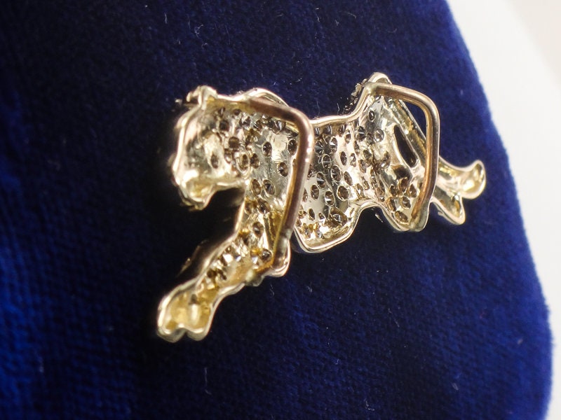 Vintage Large 14k Gold Pave Natural Diamond Cheetah Panther Slide Pendant