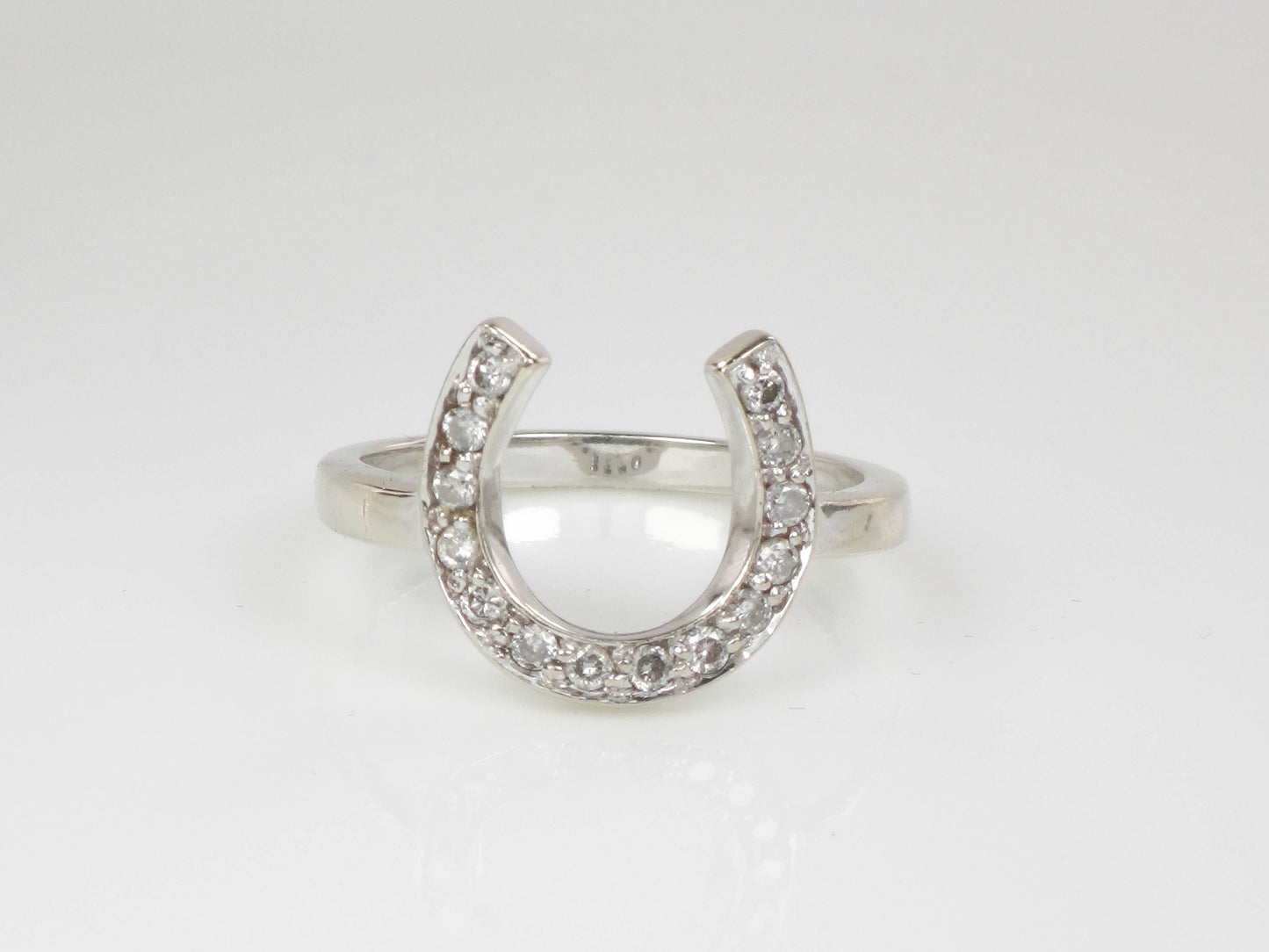 Vintage 14k White Gold Natural Diamond Horseshoe Ring, Good Luck Ring Size 6.5