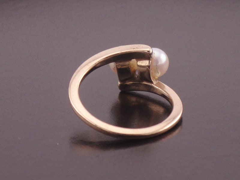 14k Double Pearl Ring - Vintage Yellow Gold Toi et Moi Ring - June Birthstone - Size 6 - Fine Jewelry