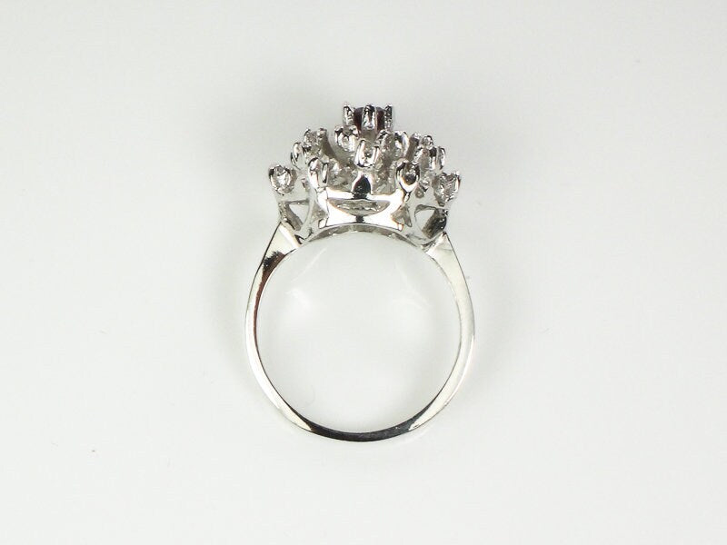 Ruby and Diamond Cluster Ring, 14k White Gold Natural Gemstone, Mid Century Modern Starburst Dome Cocktail, Size 6.25