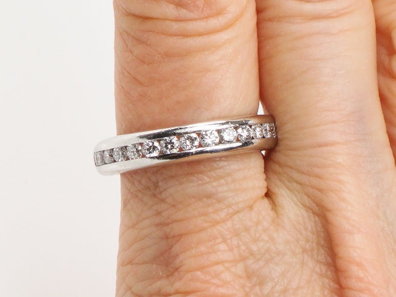 Platinum Diamond Wedding Band - Vintage Natural Round Gemstone Ring - Approx .70 Carats TDW Size 8