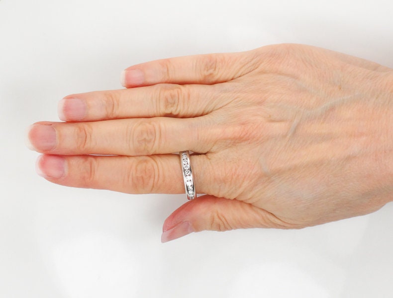 Platinum Diamond Wedding Band - Vintage Natural Round Gemstone Ring - Approx .70 Carats TDW Size 8