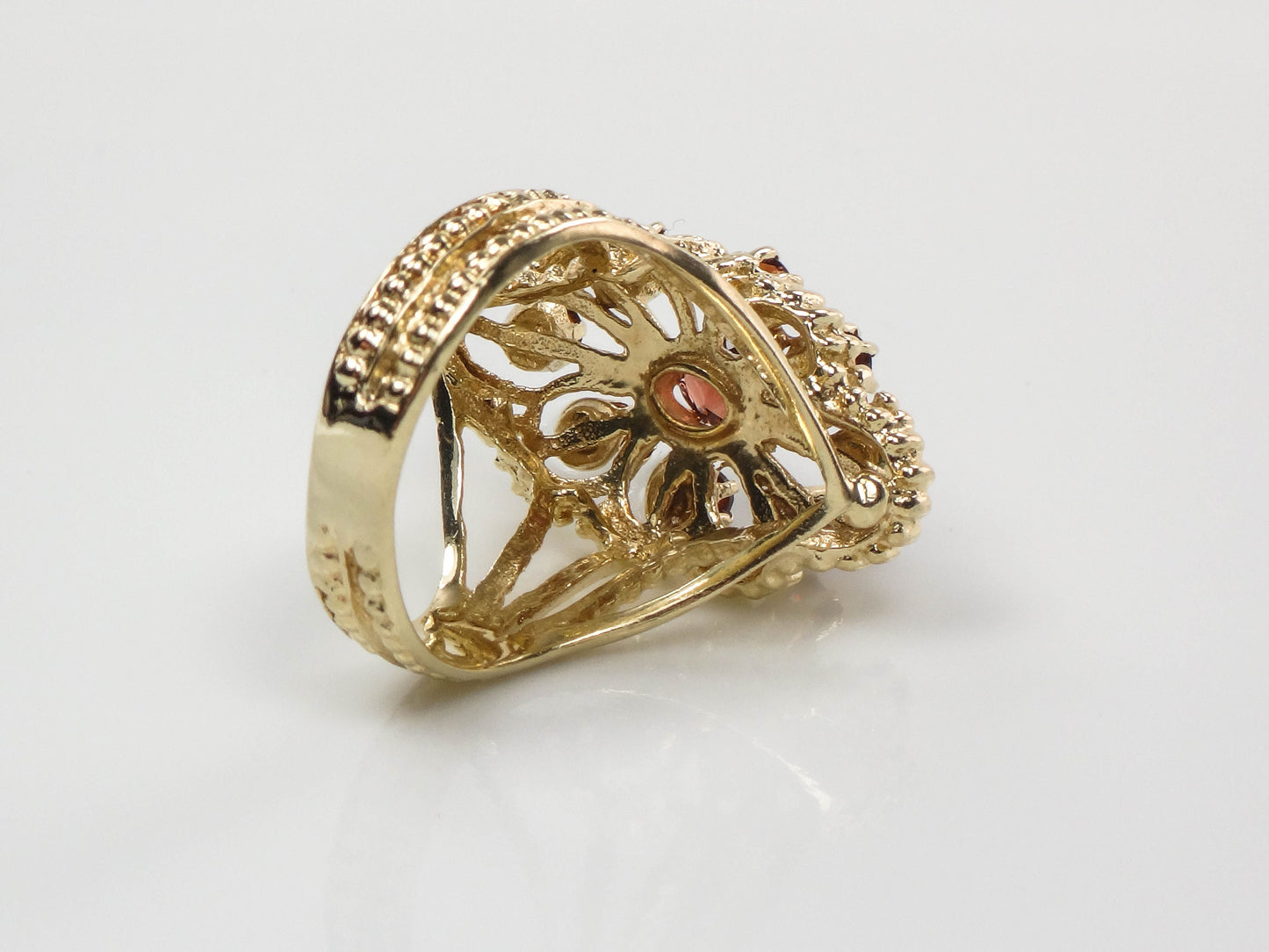 Vintage 14k Yellow Gold Large Garnet Cluster Ring - January Red Birthstone Ring - Size 7.25