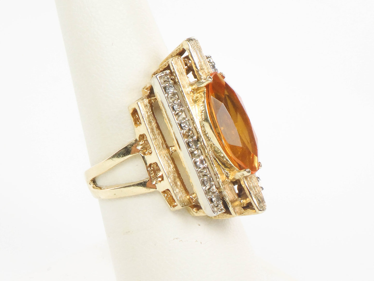 Vintage 14k Marquise Cut Yellow Sapphire and Diamond Ring - Modern Style Ring - Size 7.25