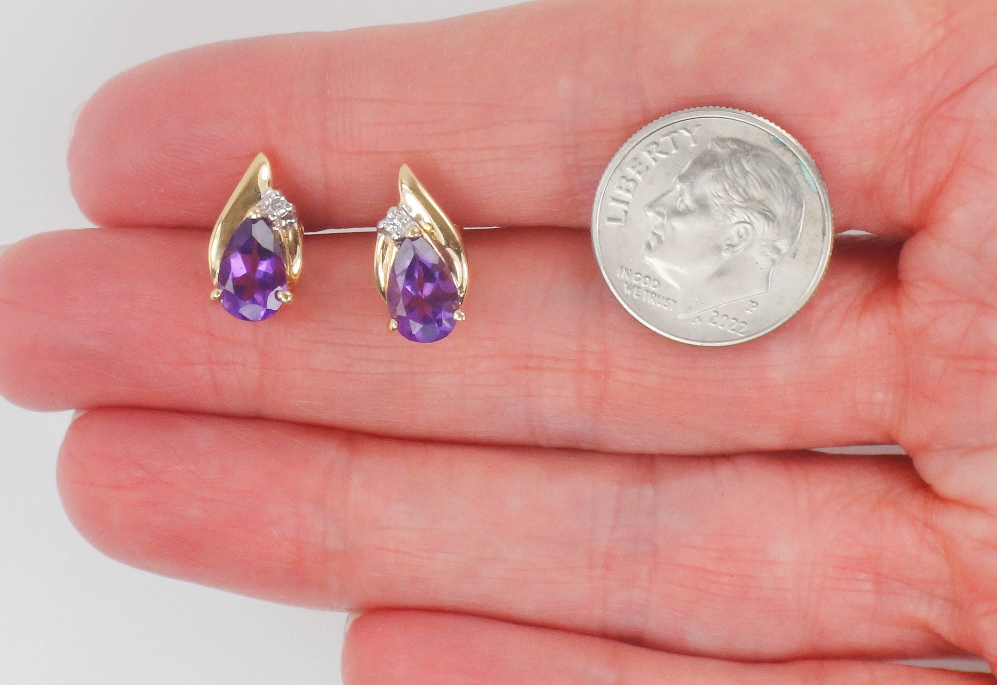 Vintage 14k Gold Amethyst Diamond Teardrop Stud Earrings
