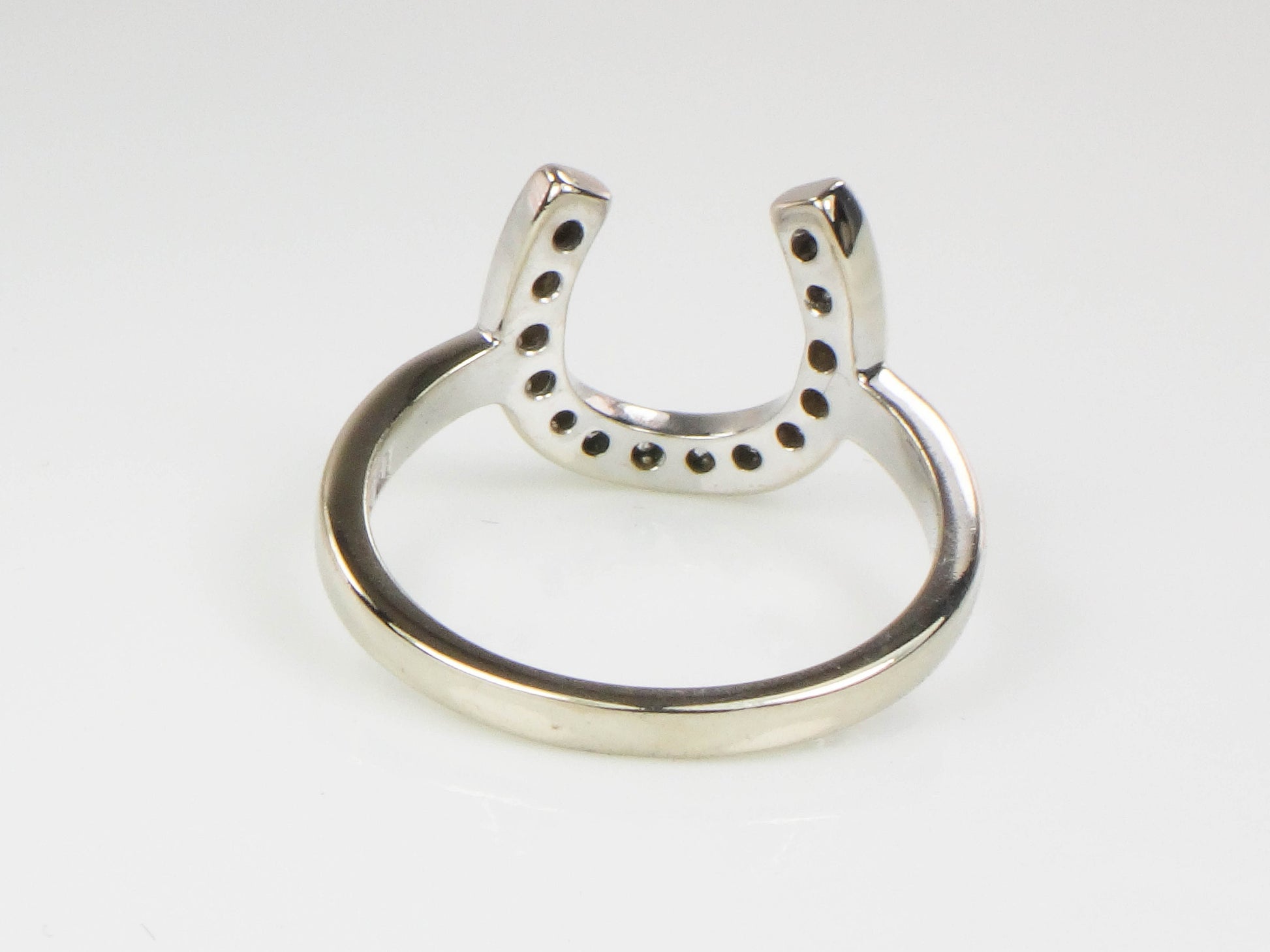 Vintage 14k White Gold Natural Diamond Horseshoe Ring, Good Luck Ring Size 6.5