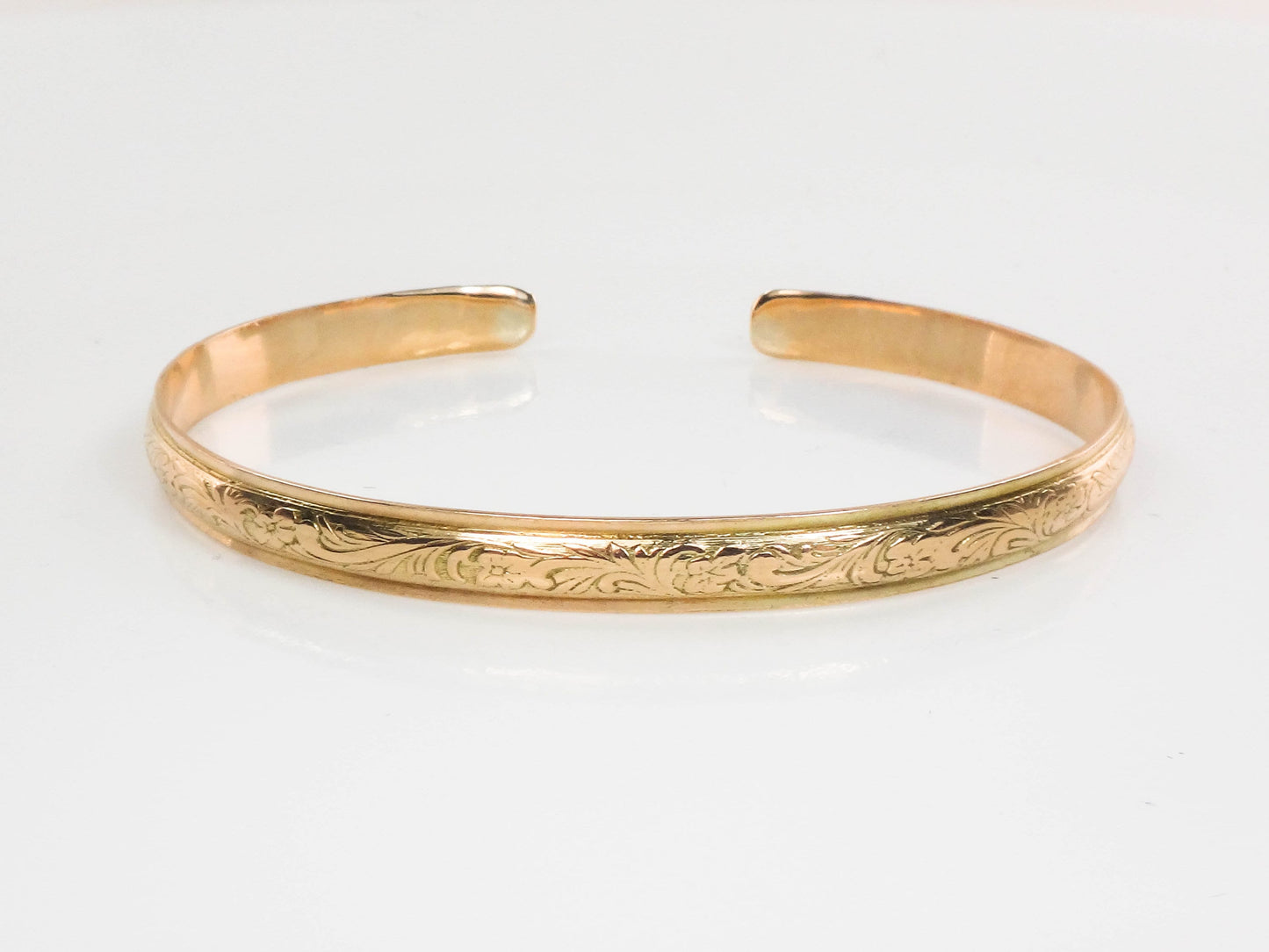 Vintage 10k Solid Yellow Gold Floral Cuff Bangle Bracelet