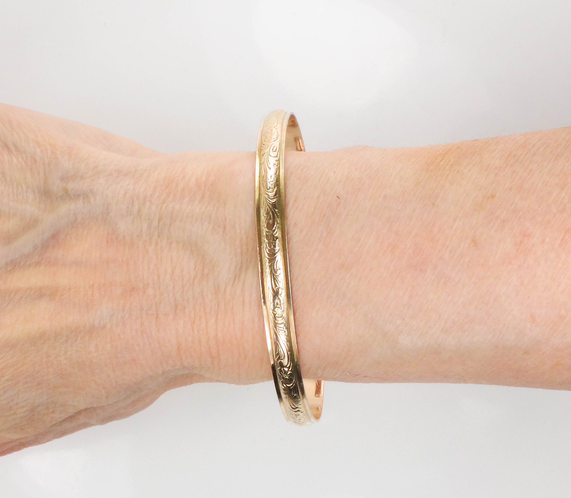 Vintage 10k Solid Yellow Gold Floral Cuff Bangle Bracelet