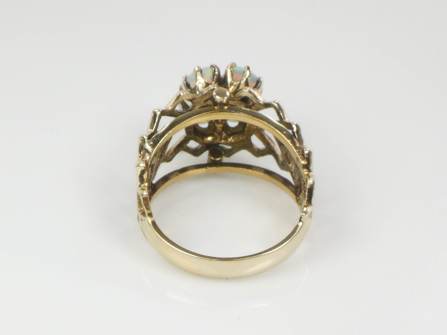 Vintage 14k Yellow Gold Natural Opals and Diamond Flower Ring, October Birthstone Ring, Size 7