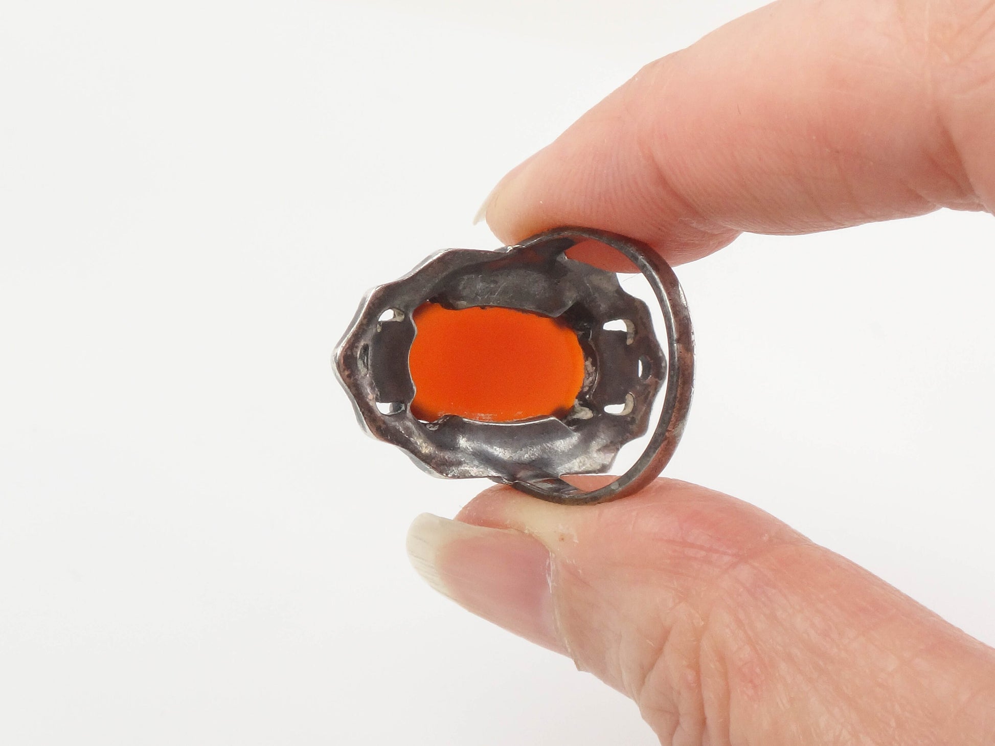 Vintage Uncas Art Deco Sterling Silver Carnelian and Marcasite Ring Size 5.5