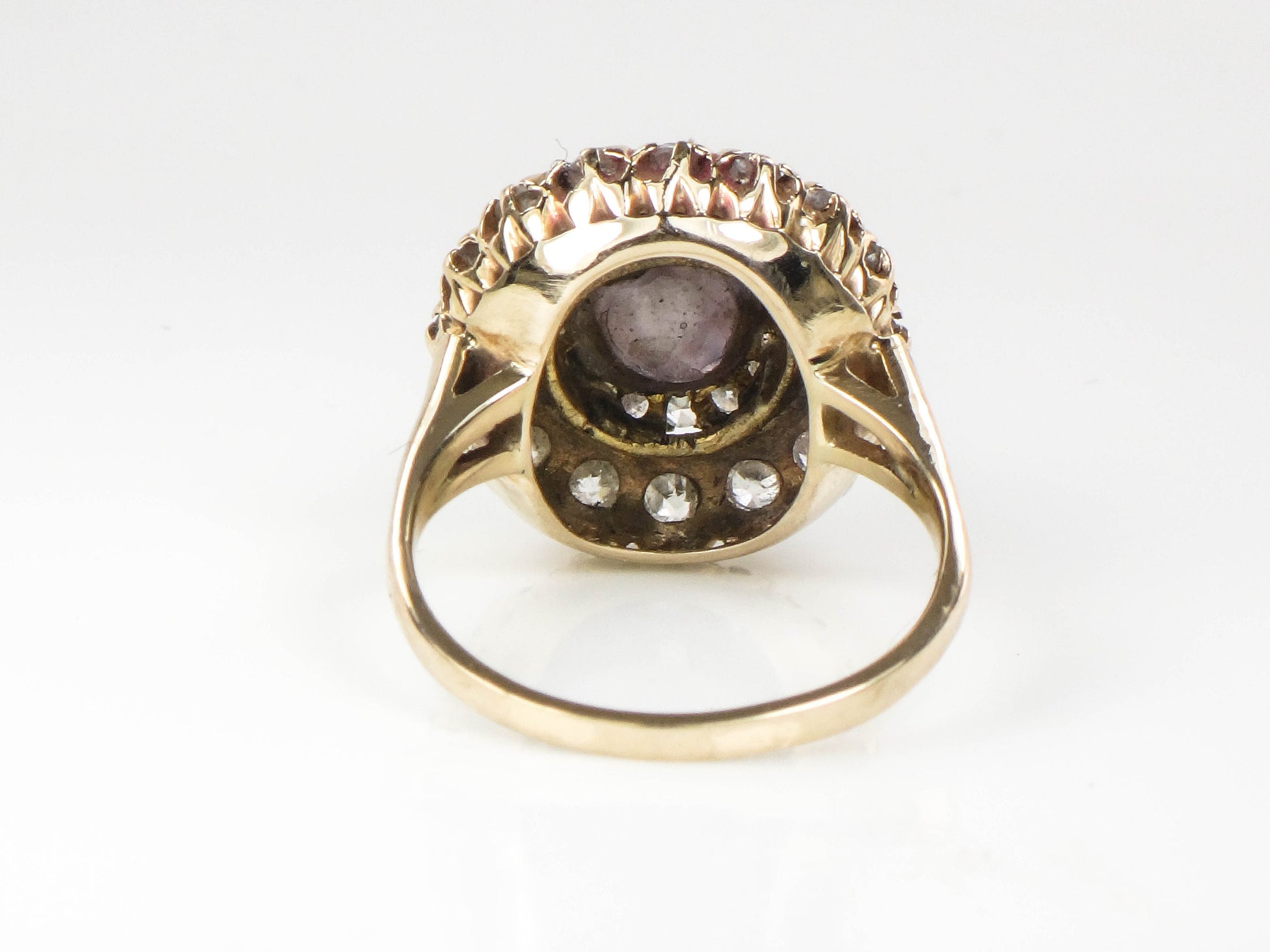 Vintage 14k Yellow Gold Natural Blue Star Sapphire and Diamond Halo Ring Size 7