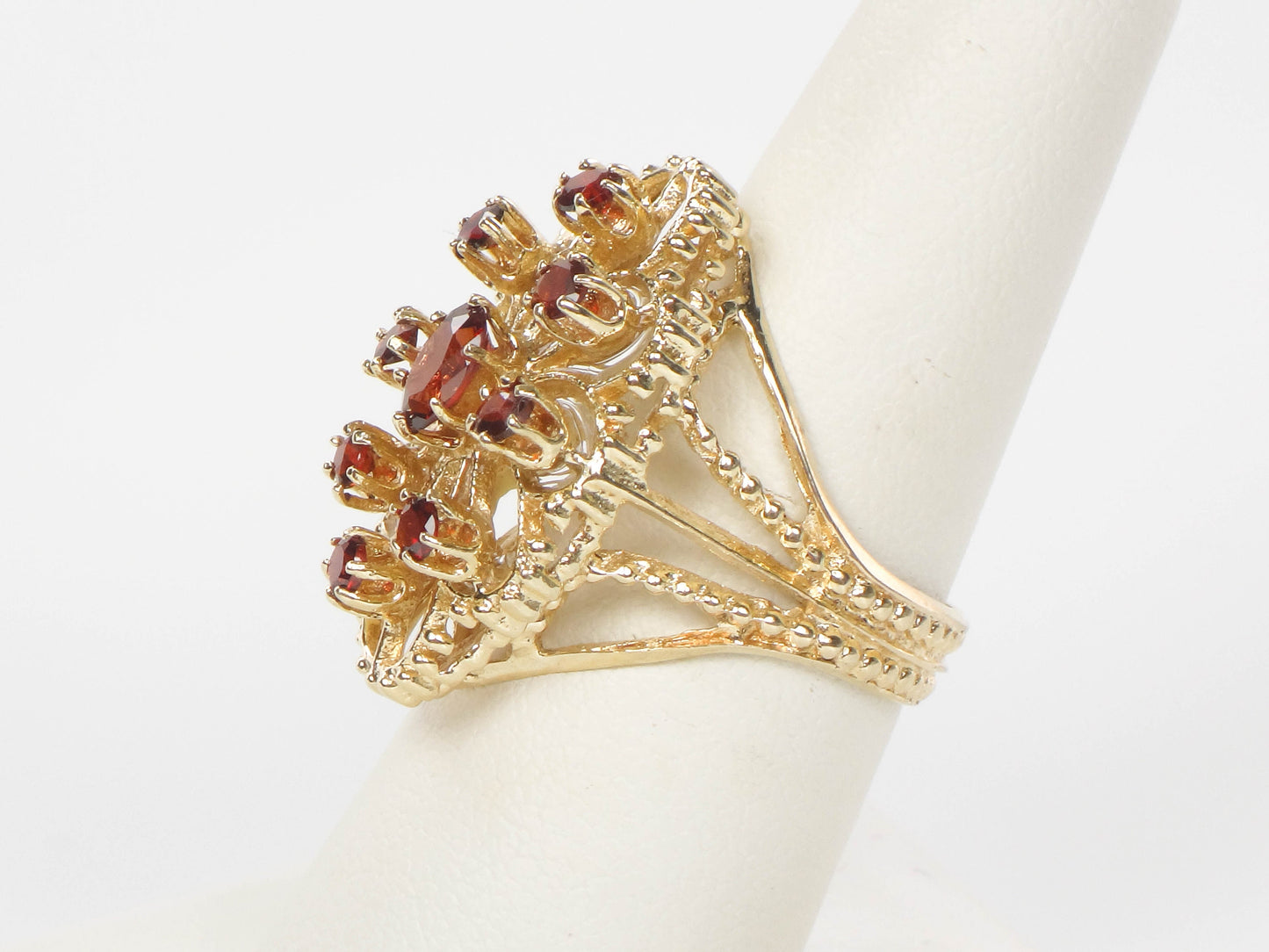 Vintage 14k Yellow Gold Large Garnet Cluster Ring - January Red Birthstone Ring - Size 7.25